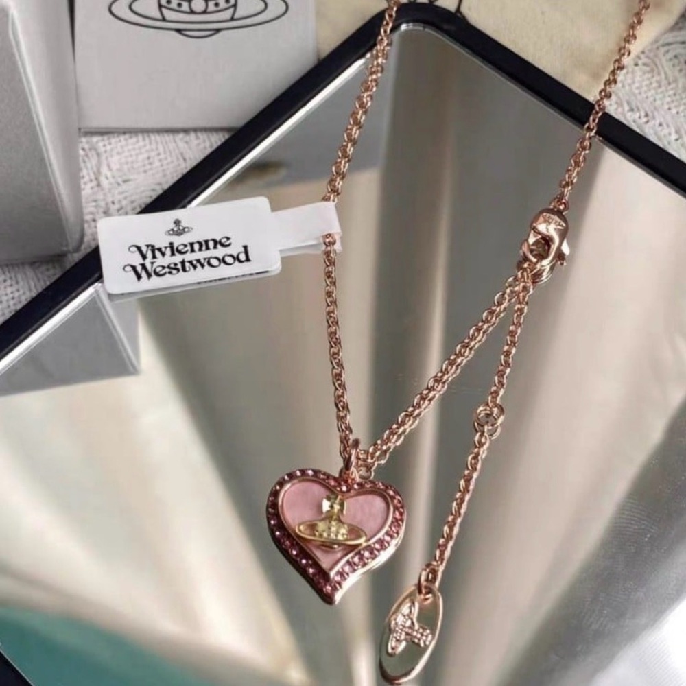 Vivienne Westwood Rose Gold Pink Heart Orb Pendant Necklace
